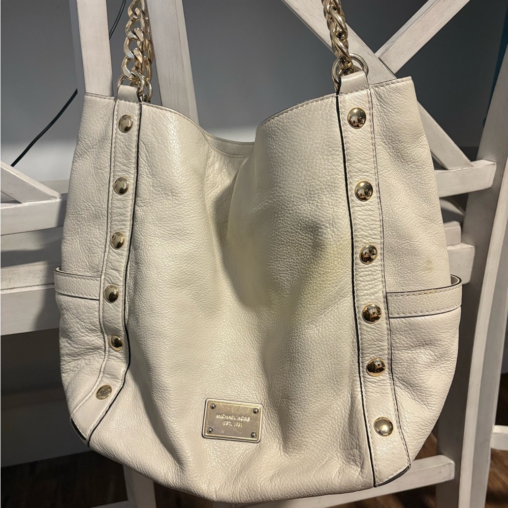 Michael Kors Cream Delancey Tote Shoulder Bag with Gold Accents